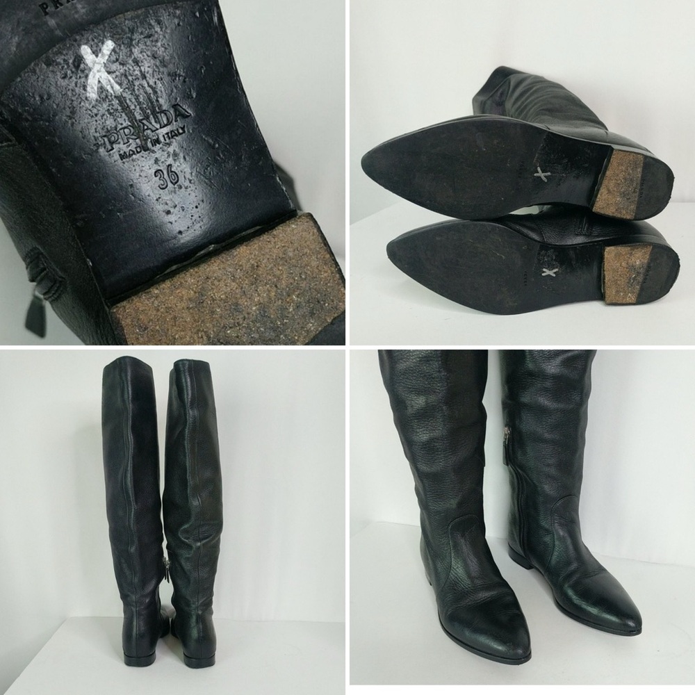 Prada Black Leather tall boots
